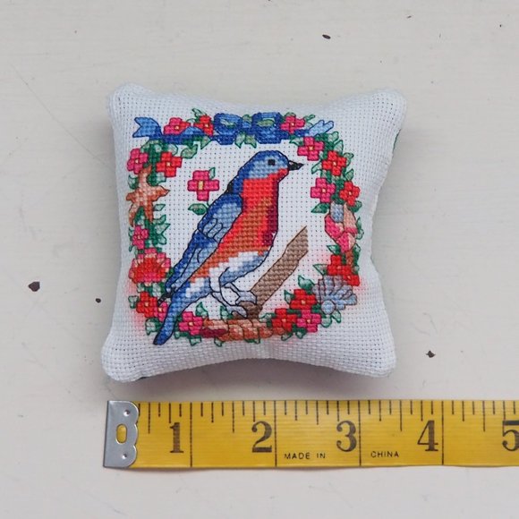 Handmade Bluebird Cross-Stitch Pincushion - Picture 9 of 9